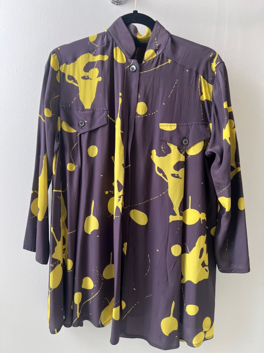 Vintage Purple Shirt with Yellow Abstract Splotches